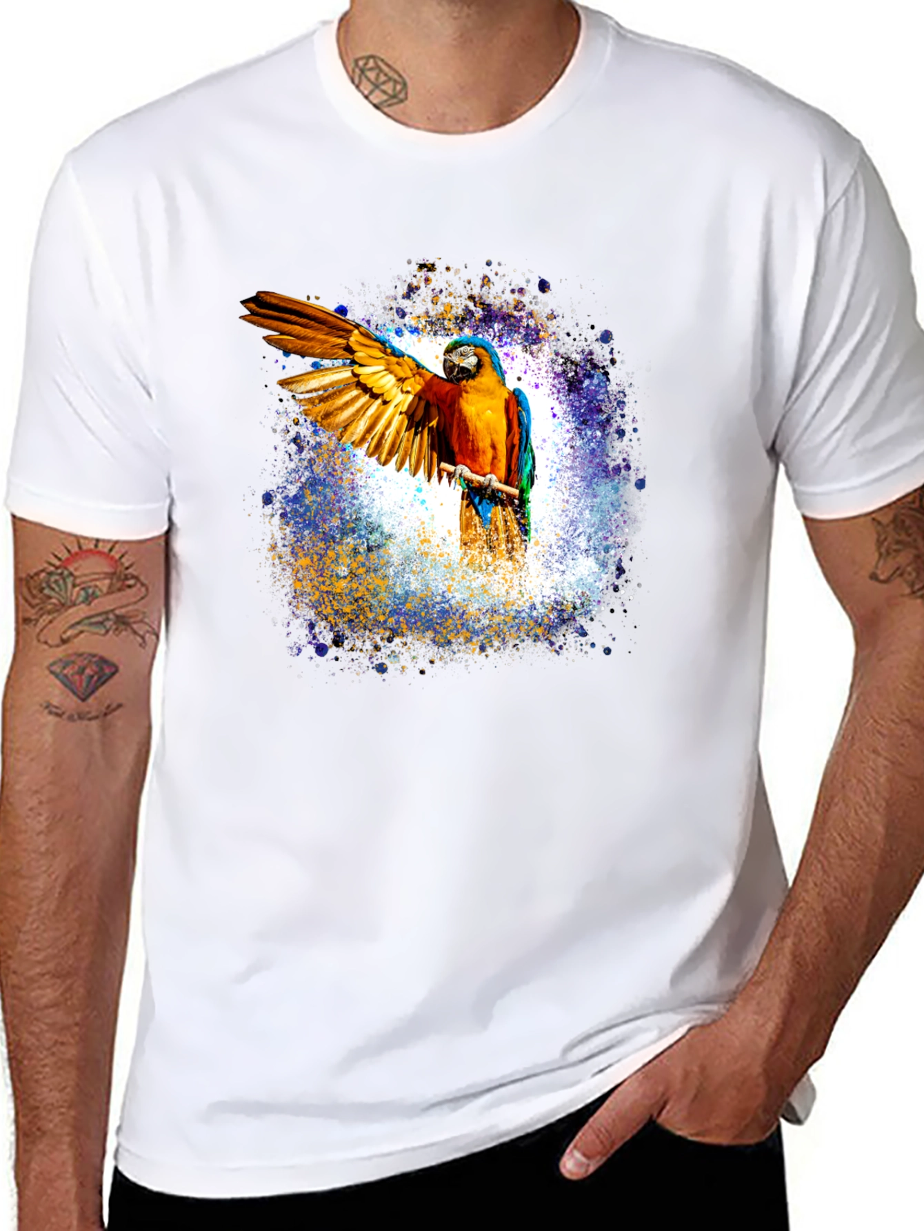 Macaw Parrot Graphic Black T-Shirt
