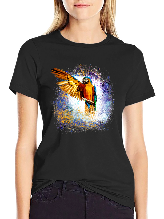Macaw Parrot Graphic Black T-Shirt