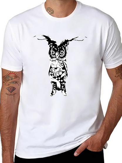 Mens Black Graphic T-Shirt - Owl Design
