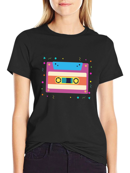 Retro Cassette Tape Graphic Tee - Black