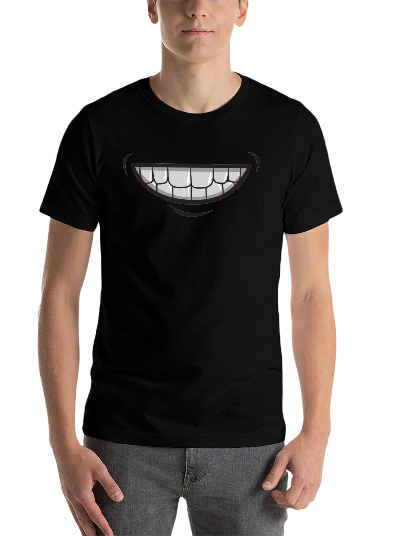 Cartoon Smile Graphic Tee - Mens Black T-Shirt