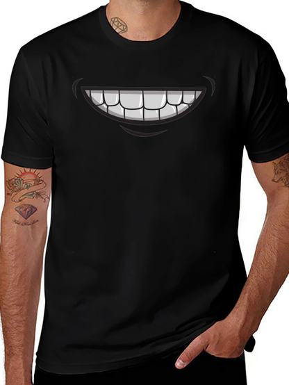 Cartoon Smile Graphic Tee - Mens Black T-Shirt