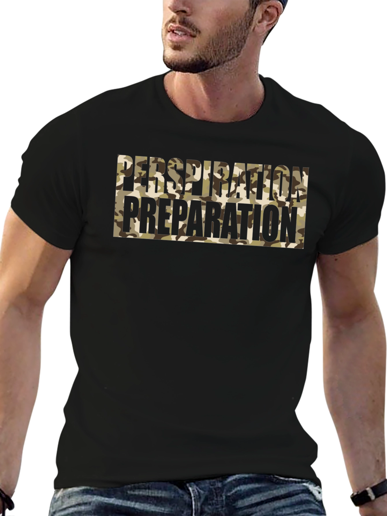Perspiration Preparation Camo Graphic Tee