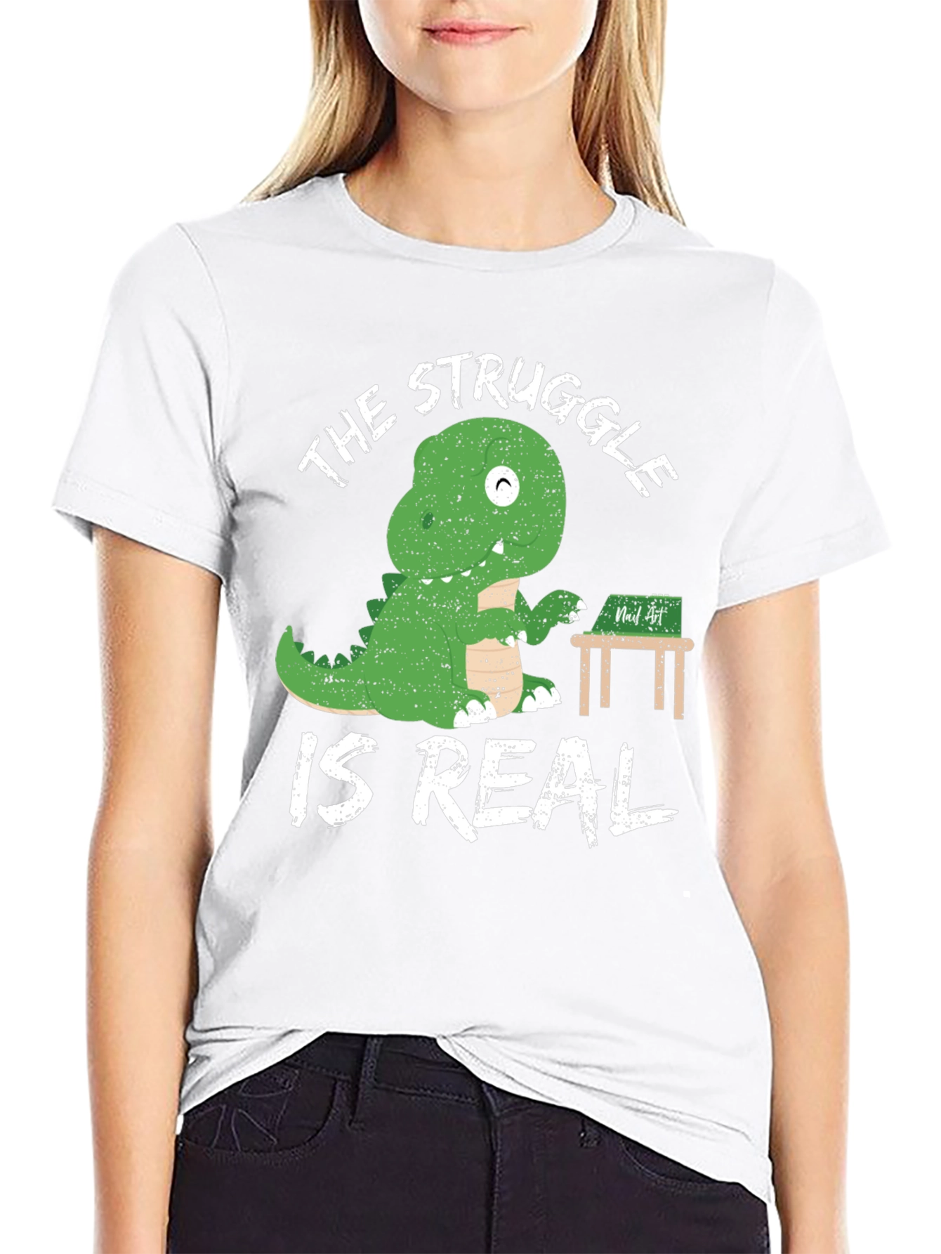 Dino Struggle is Real Black Graphic Tee