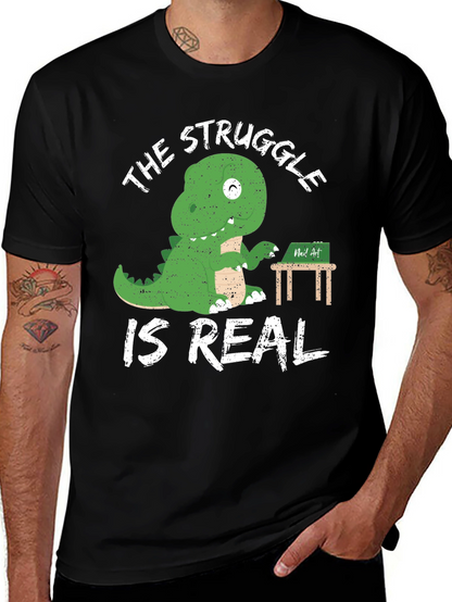 Dino Struggle is Real Black Graphic Tee