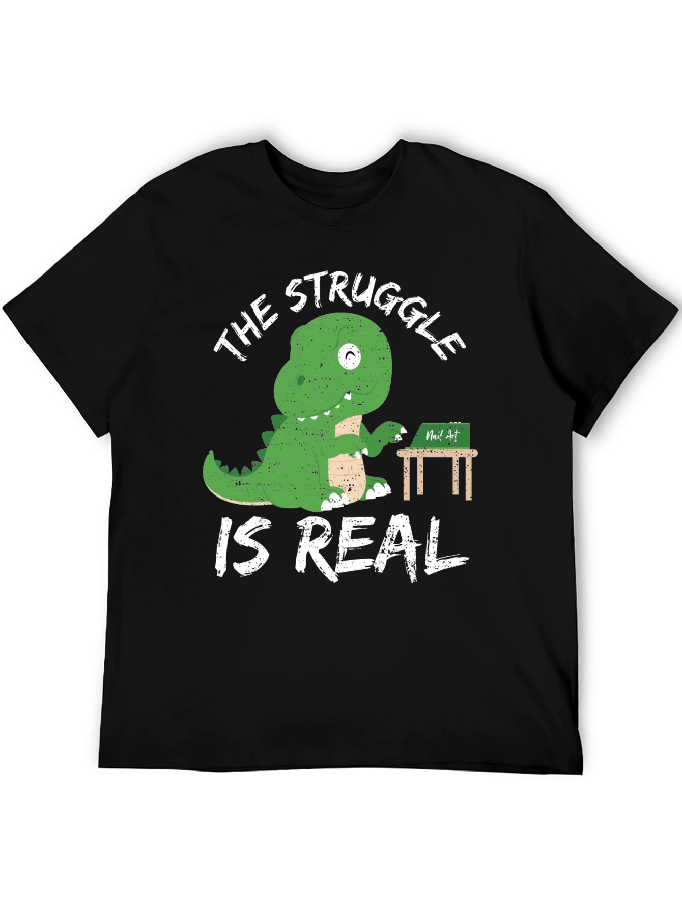 Dino Struggle is Real Black Graphic Tee