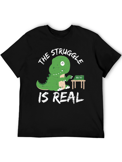 Dino Struggle is Real Black Graphic Tee