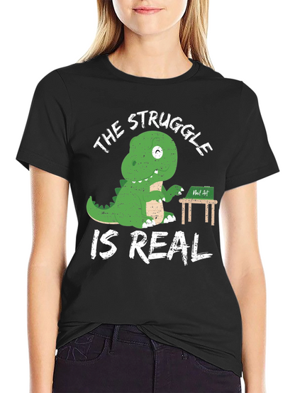 Dino Struggle is Real Black Graphic Tee