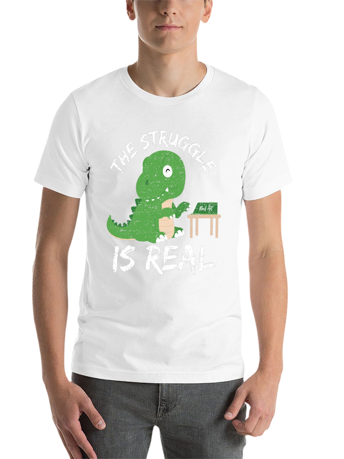 Dino Struggle is Real Black Graphic Tee