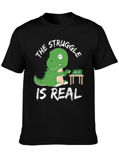 Dino Struggle is Real Black Graphic Tee