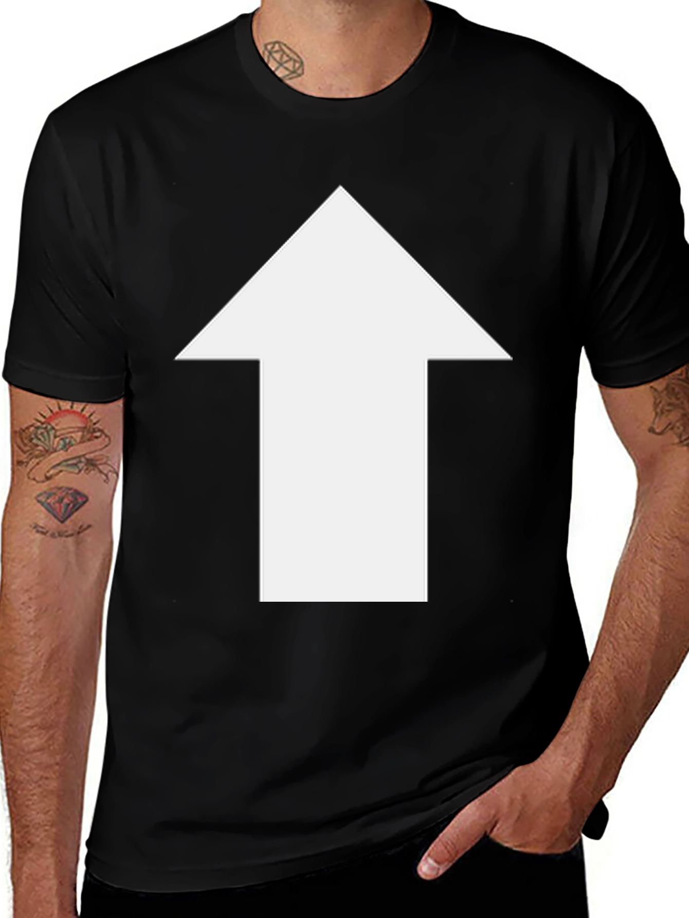 Upward Arrow Graphic Tee - Black Casual T-Shirt
