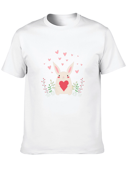 Cute Bunny Heart Graphic Black Tee