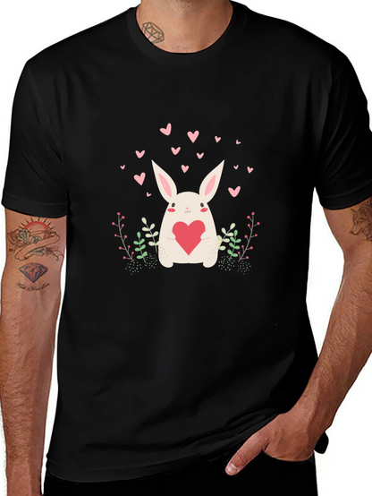 Cute Bunny Heart Graphic Black Tee