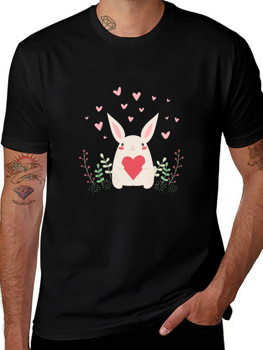 Cute Bunny Heart Graphic Black Tee