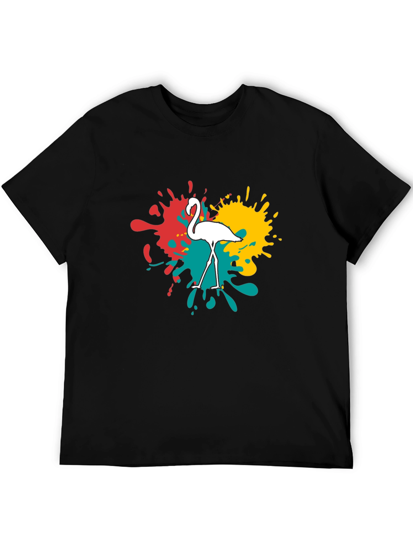 Flamingo Splatter Graphic T-Shirt - Black