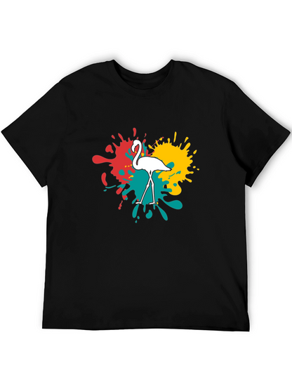 Flamingo Splatter Graphic T-Shirt - Black