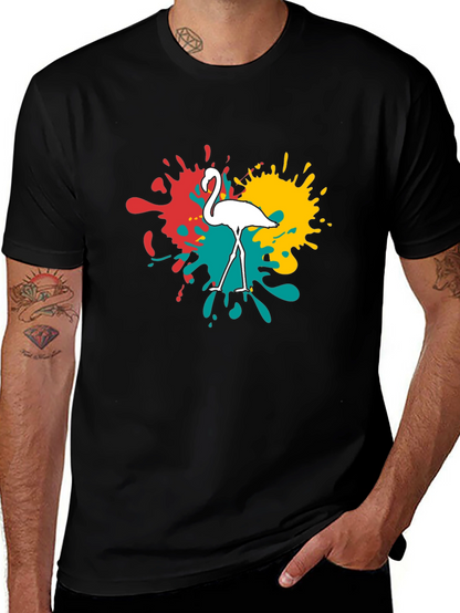 Flamingo Splatter Graphic T-Shirt - Black