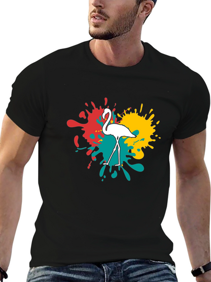 Flamingo Splatter Graphic T-Shirt - Black