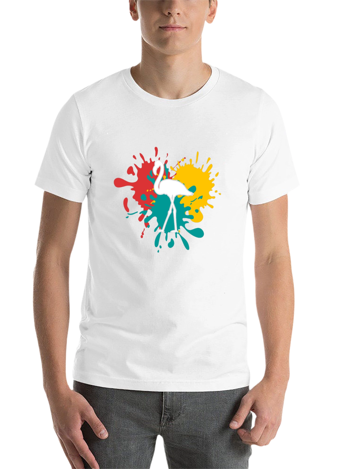 Flamingo Splatter Graphic T-Shirt - Black
