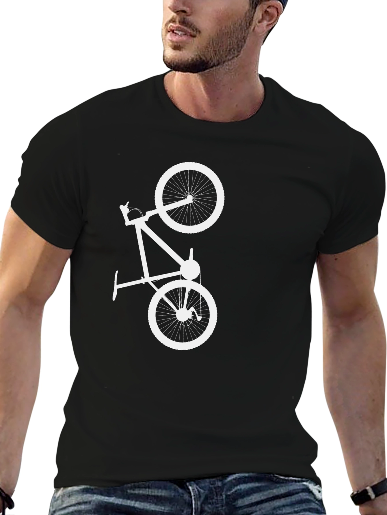 Black T-Shirt with White Bicycle Graphic