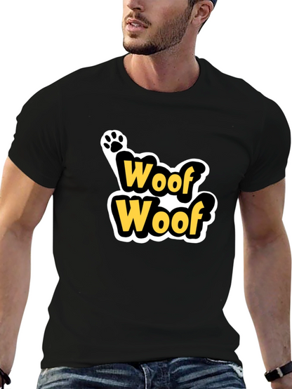 Woof Woof Dog Paw Print T-Shirt - Black
