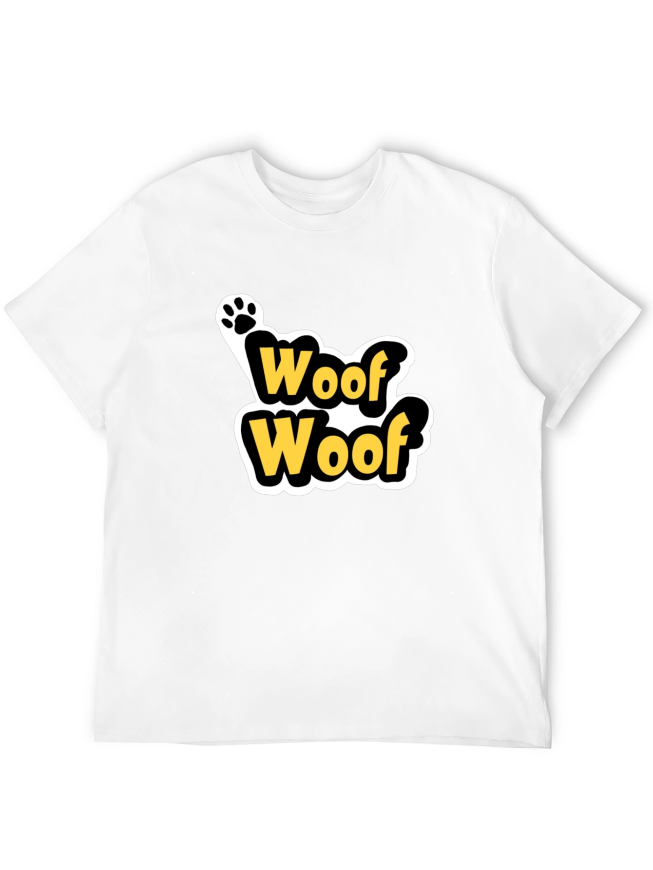 Woof Woof Dog Paw Print T-Shirt - Black