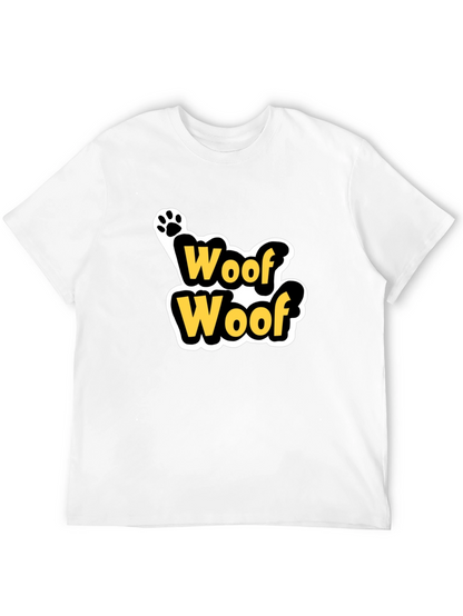 Woof Woof Dog Paw Print T-Shirt - Black