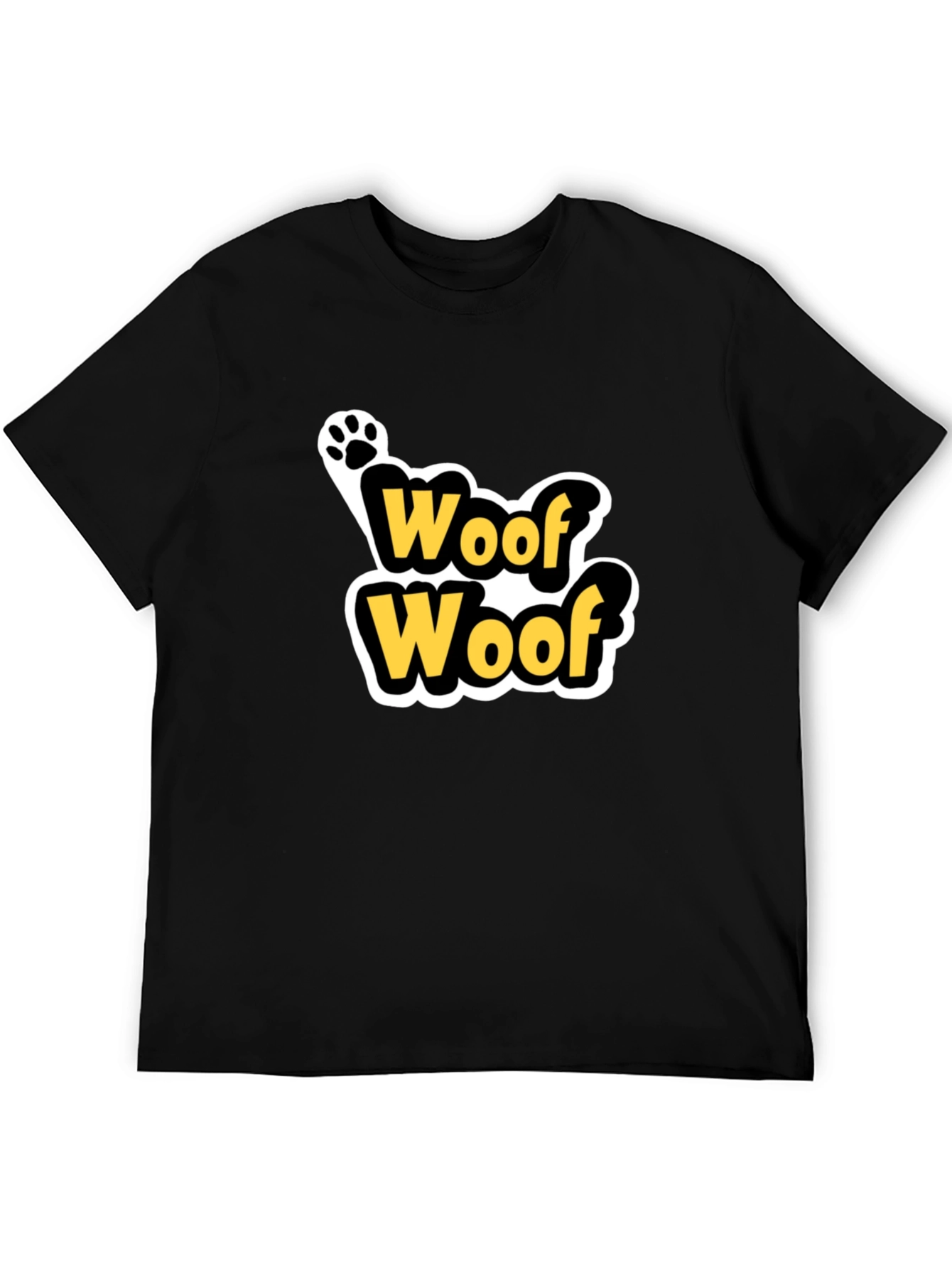 Woof Woof Dog Paw Print T-Shirt - Black