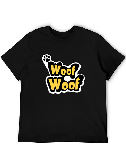 Woof Woof Dog Paw Print T-Shirt - Black
