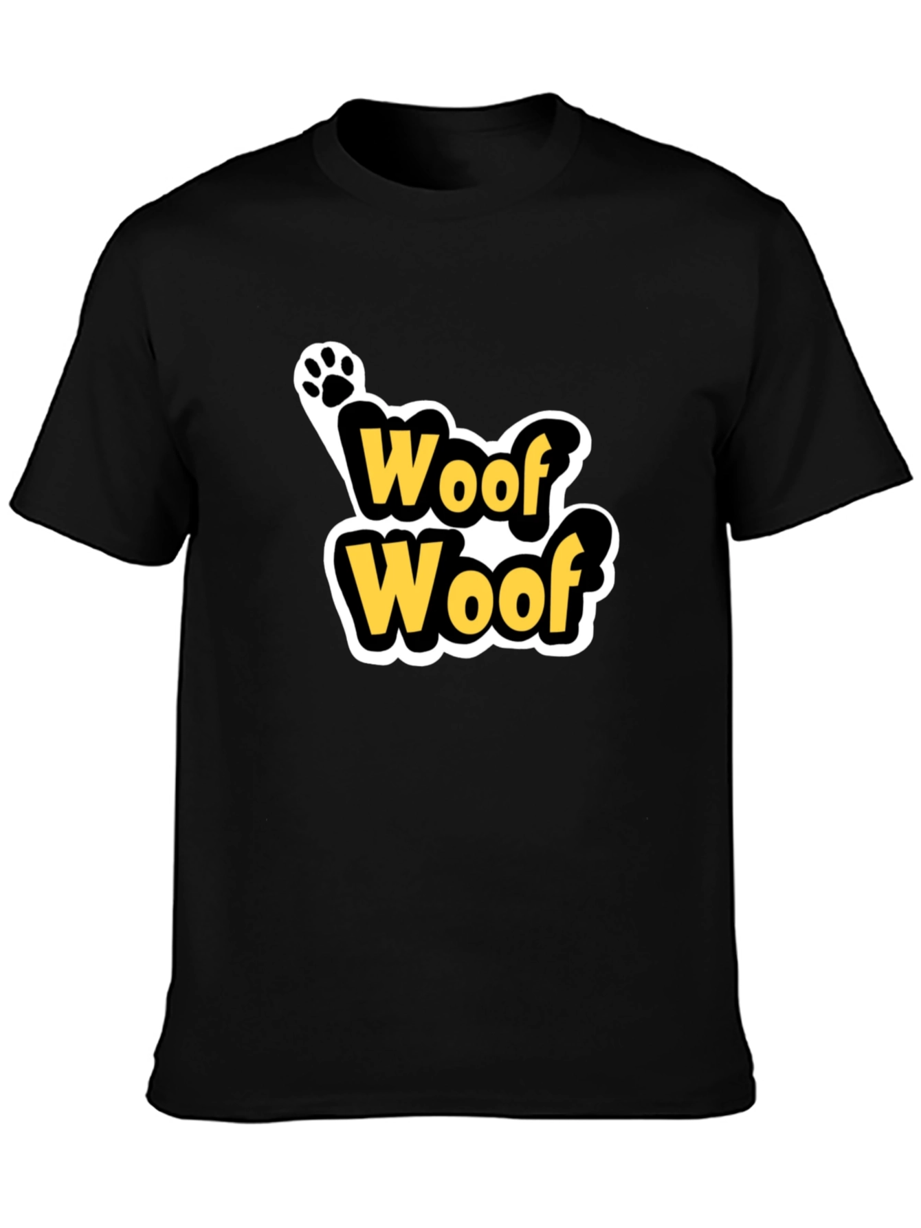 Woof Woof Dog Paw Print T-Shirt - Black