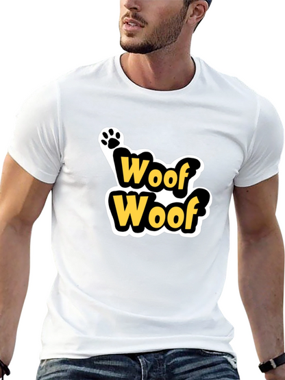 Woof Woof Dog Paw Print T-Shirt - Black
