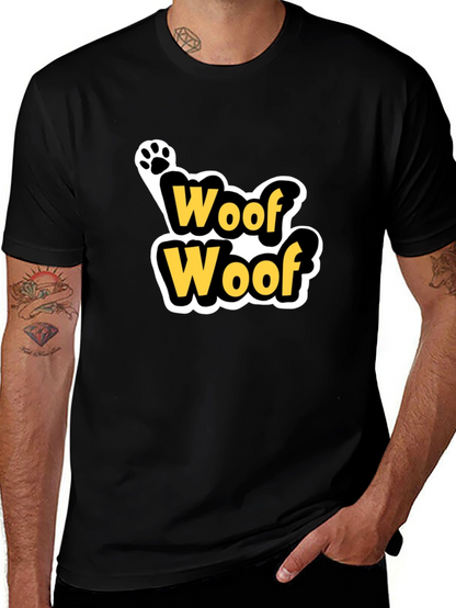 Woof Woof Dog Paw Print T-Shirt - Black