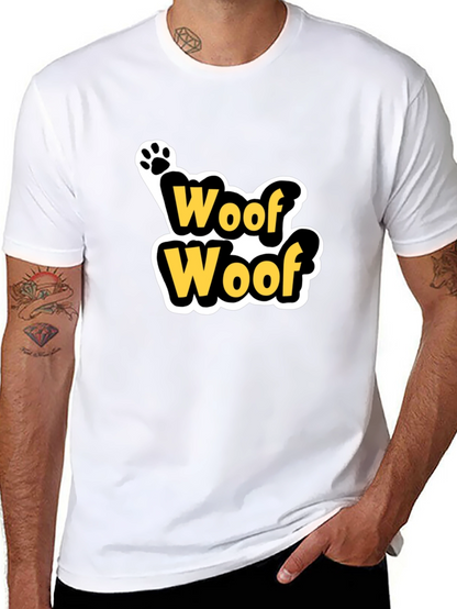 Woof Woof Dog Paw Print T-Shirt - Black