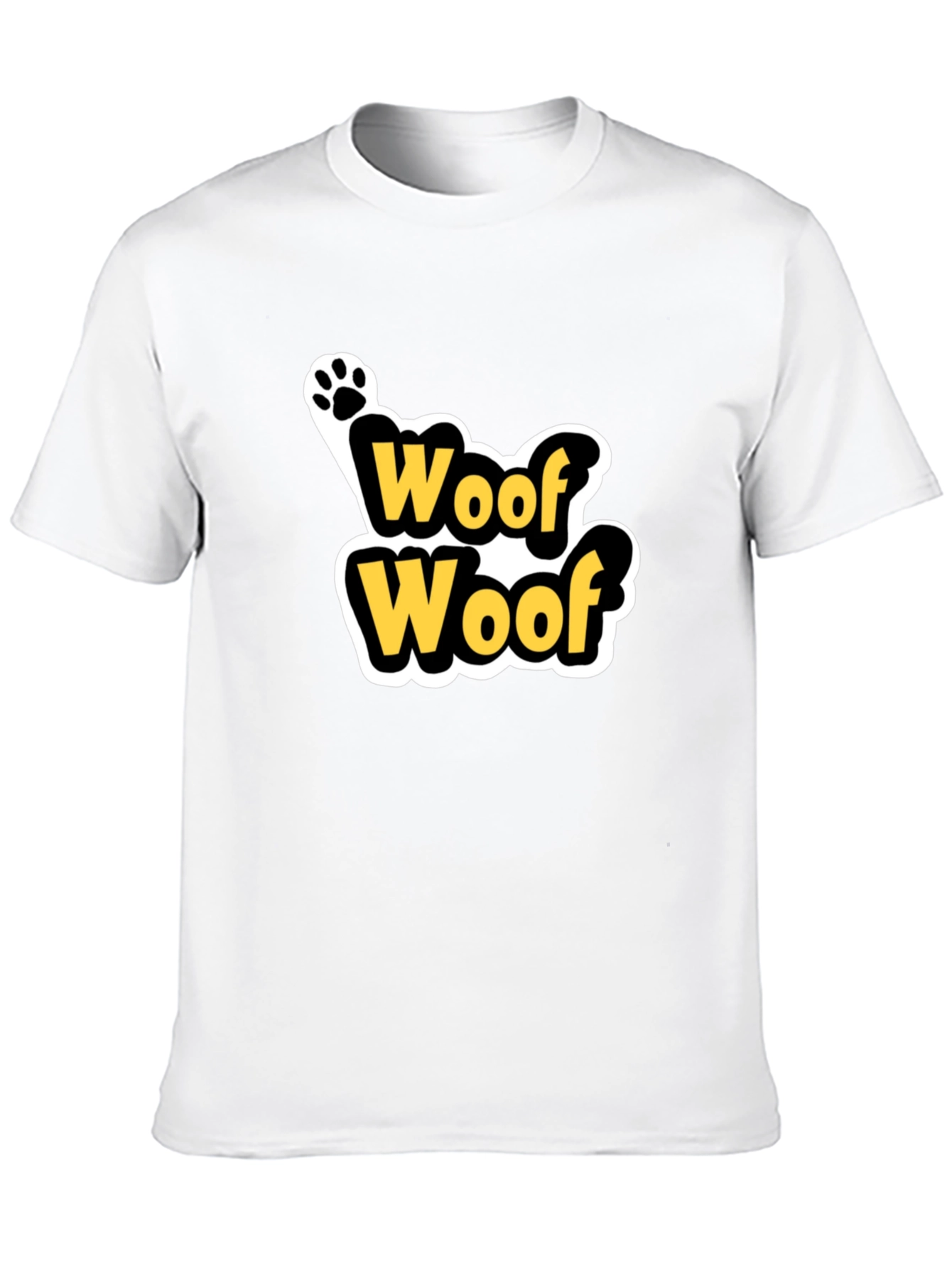 Woof Woof Dog Paw Print T-Shirt - Black