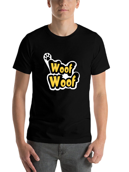 Woof Woof Dog Paw Print T-Shirt - Black