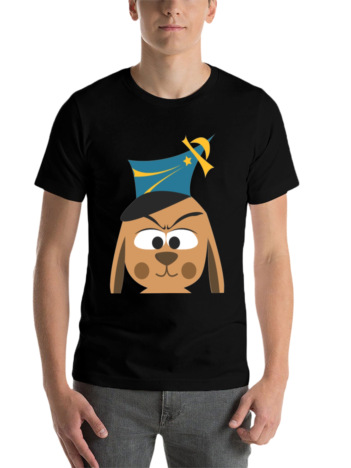 Cartoon Dog Graphic T-Shirt - Black Cotton Tee
