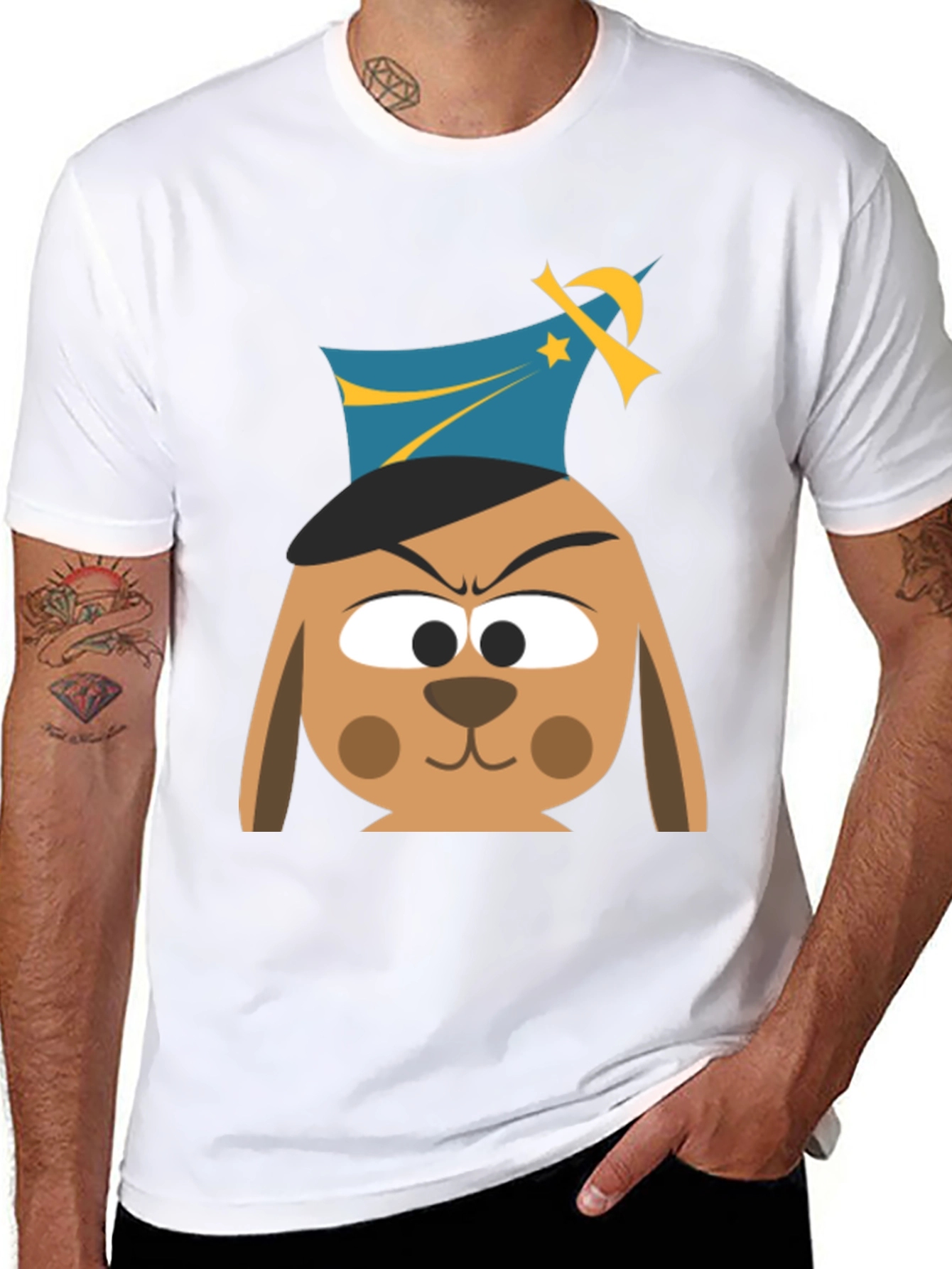 Cartoon Dog Graphic T-Shirt - Black Cotton Tee