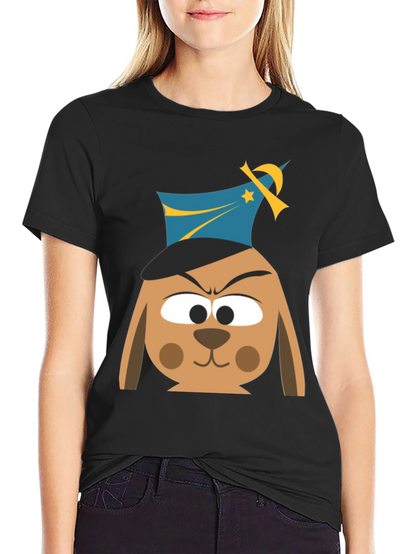 Cartoon Dog Graphic T-Shirt - Black Cotton Tee
