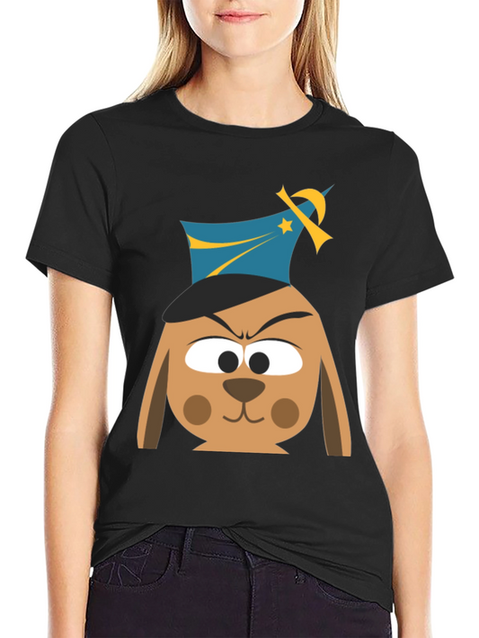 Cartoon Dog Graphic T-Shirt - Black Cotton Tee