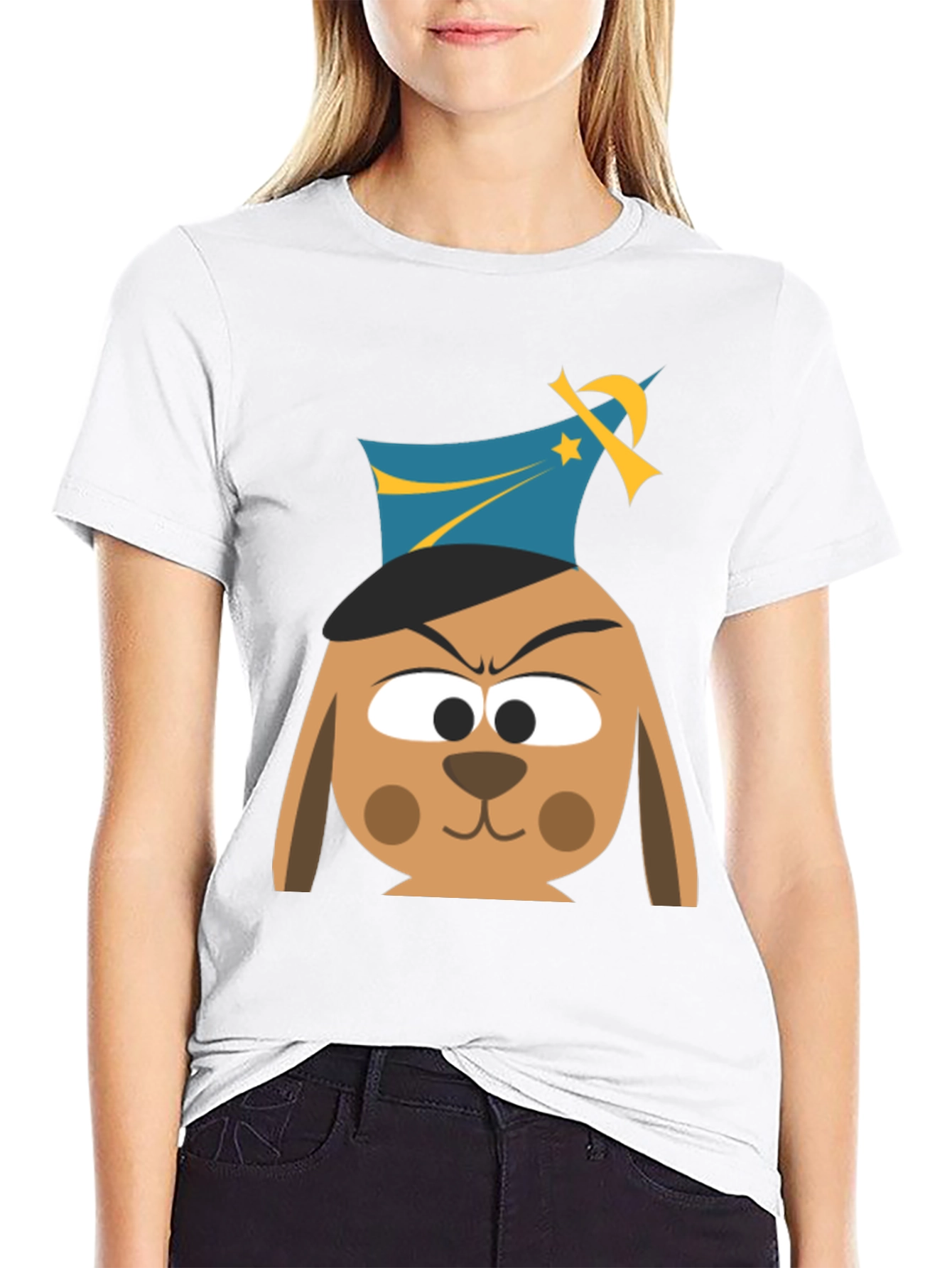 Cartoon Dog Graphic T-Shirt - Black Cotton Tee