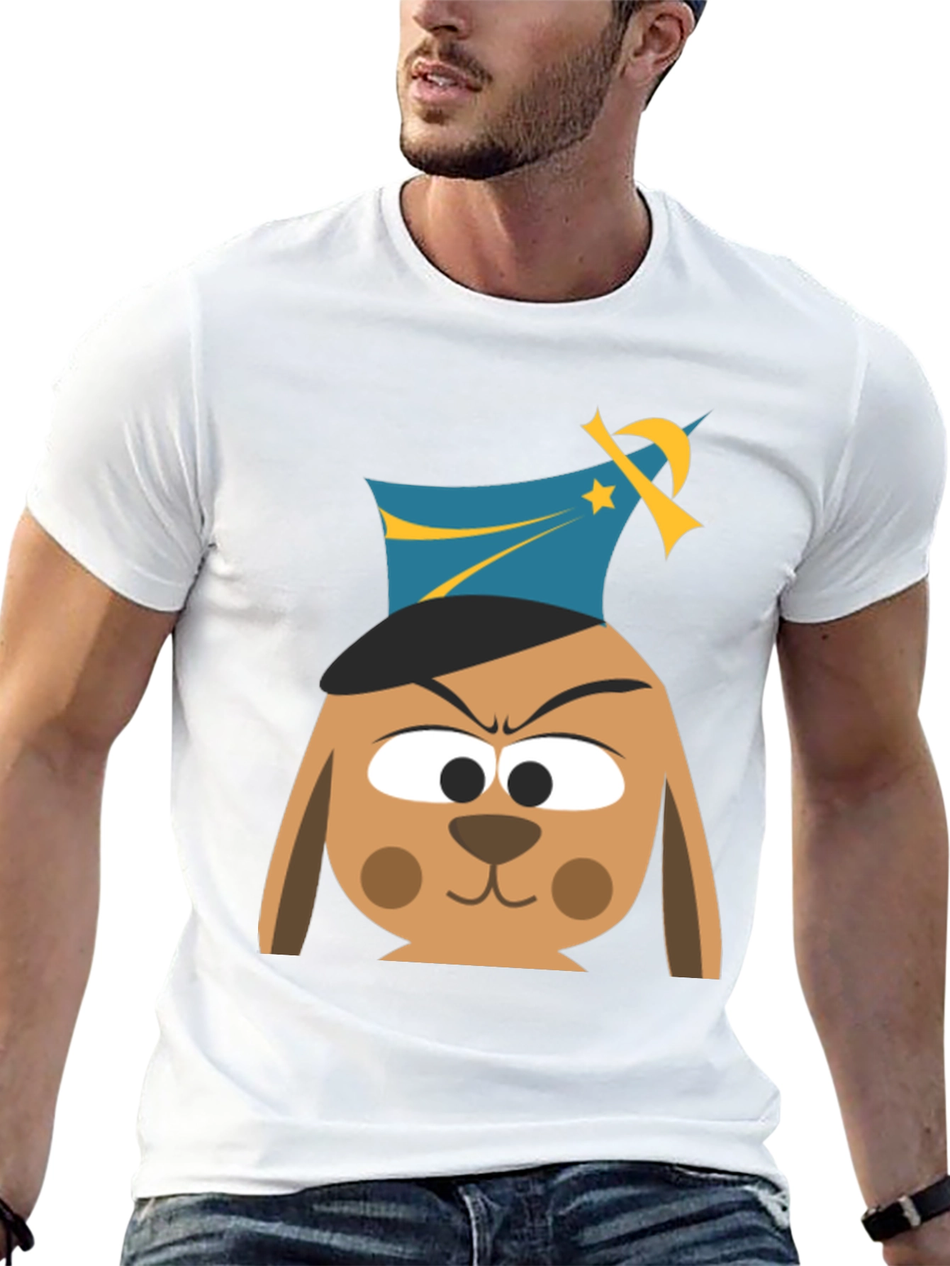 Cartoon Dog Graphic T-Shirt - Black Cotton Tee