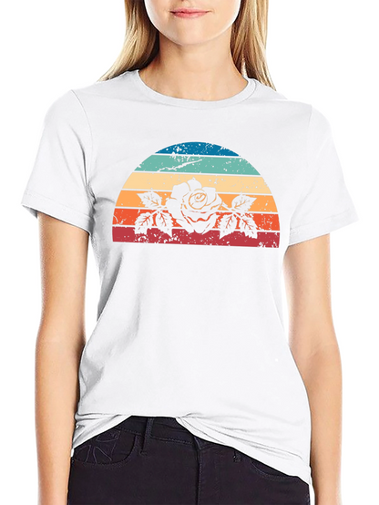 Retro Rose Sunset Graphic Tee - Black