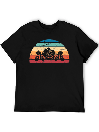 Retro Rose Sunset Graphic Tee - Black