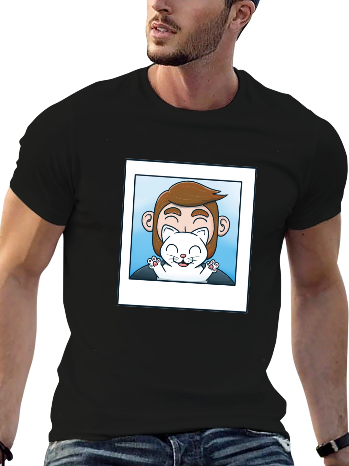 Mans Black Graphic T-Shirt - Cat Lover