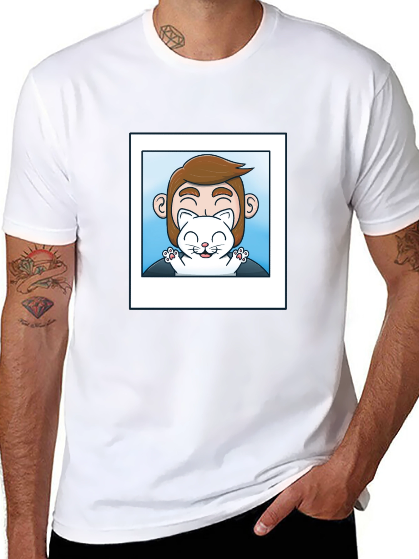 Mans Black Graphic T-Shirt - Cat Lover