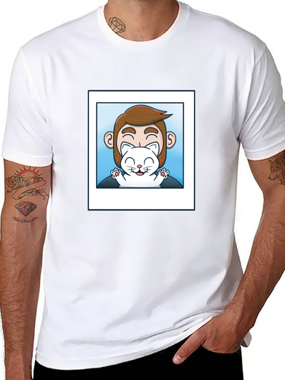 Mans Black Graphic T-Shirt - Cat Lover