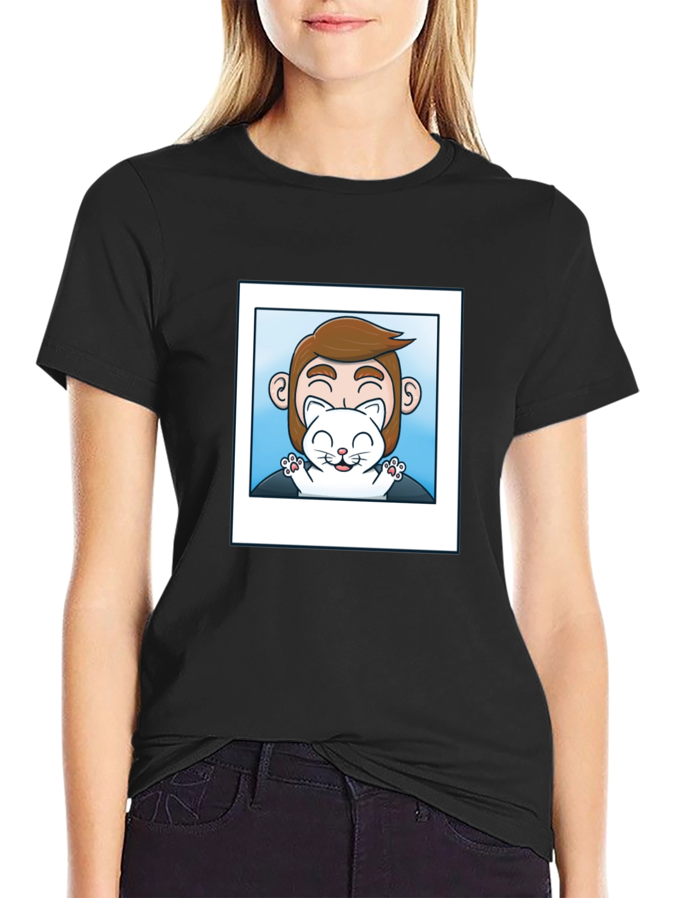 Mans Black Graphic T-Shirt - Cat Lover