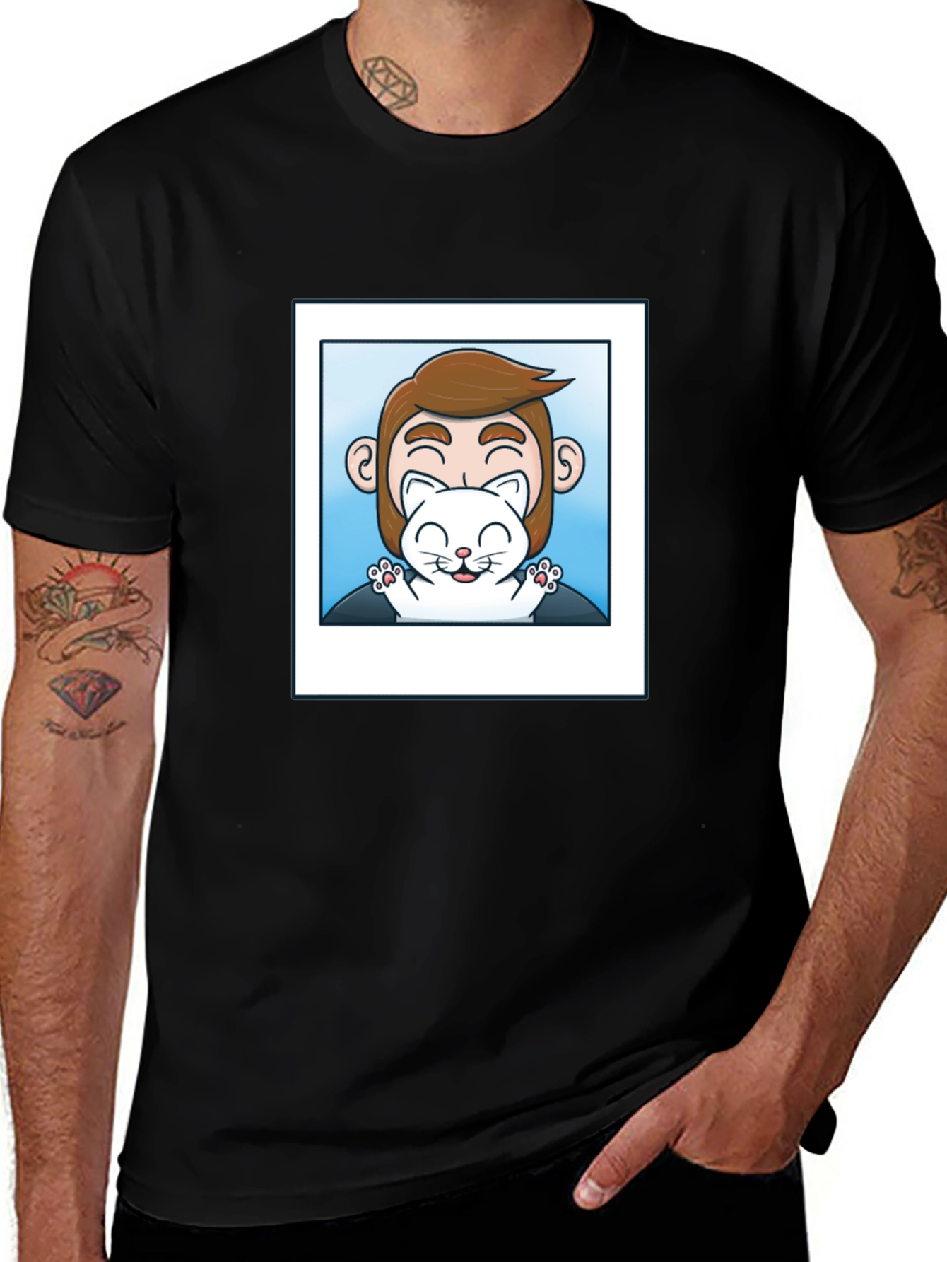 Mans Black Graphic T-Shirt - Cat Lover