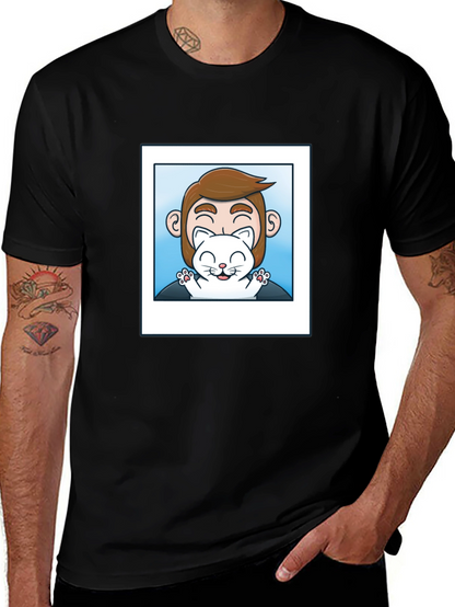 Mans Black Graphic T-Shirt - Cat Lover