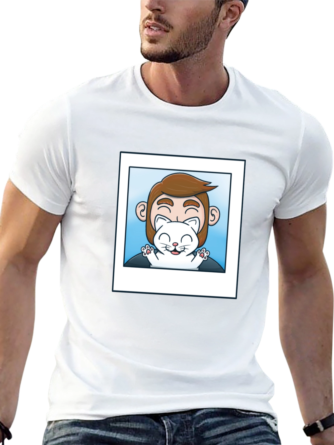 Mans Black Graphic T-Shirt - Cat Lover